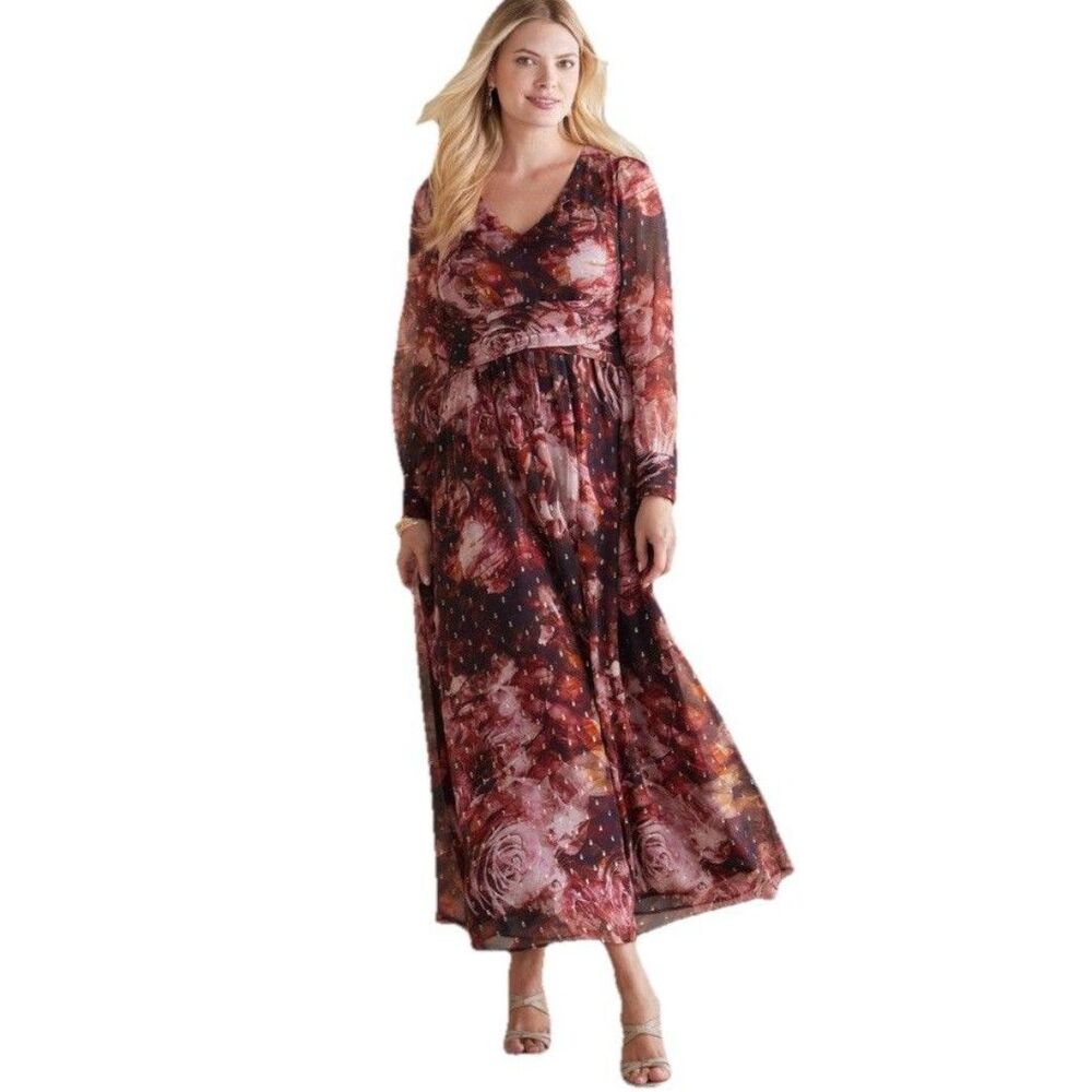 Soft Surroundings Dress Womens 12 Rose Rina Silk Floral Maxi Flowy Boho Cottage